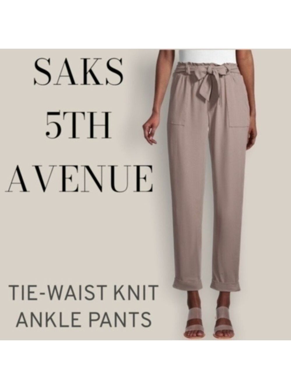 SAKS FIFTH AVE Relaxed Elasticized-Tie-Waist Rolled-Ankle Knit Pants NWT/Lg